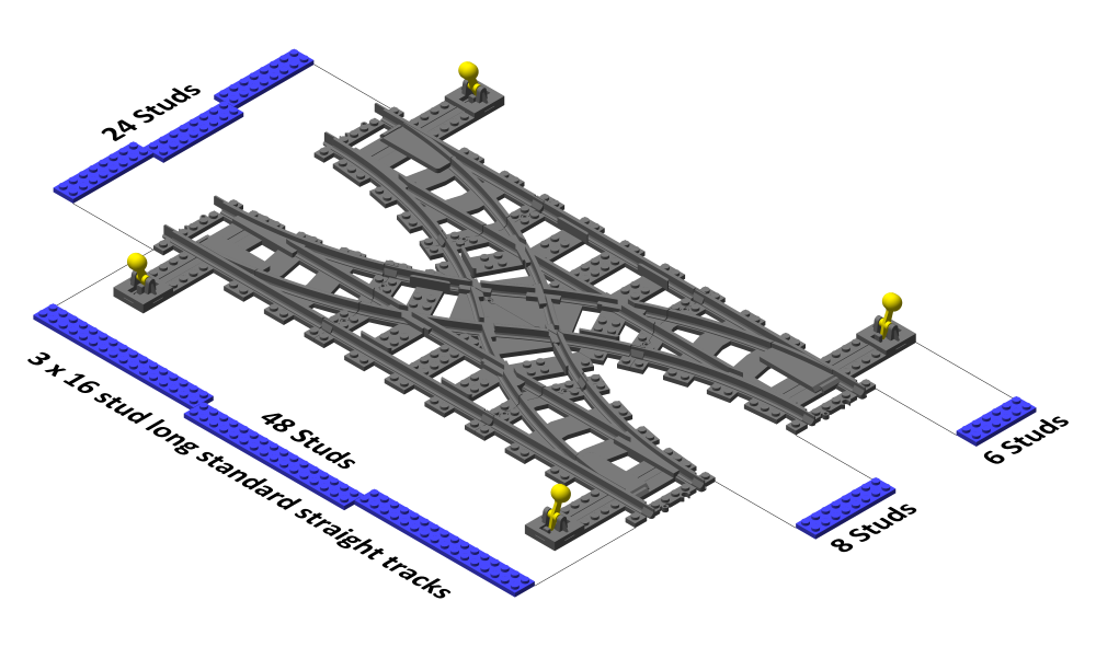 3D printed LEGO compatible double cross over, equivalent of LEGO set 7996.