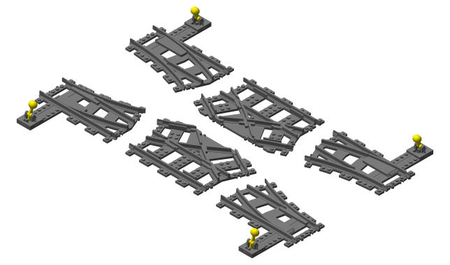 3D printed LEGO compatible double cross over, equivalent of LEGO set 7996.