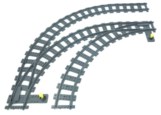 3D printed LEGO compatible curved track switch.