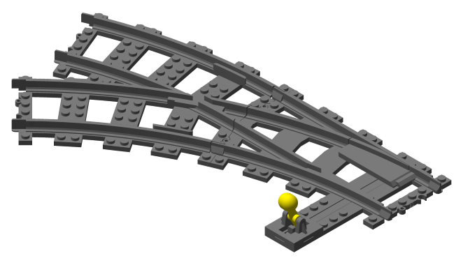 3D printed LEGO compatible curved track switch.