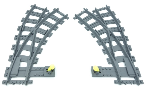 3D printed LEGO compatible curved track switch.