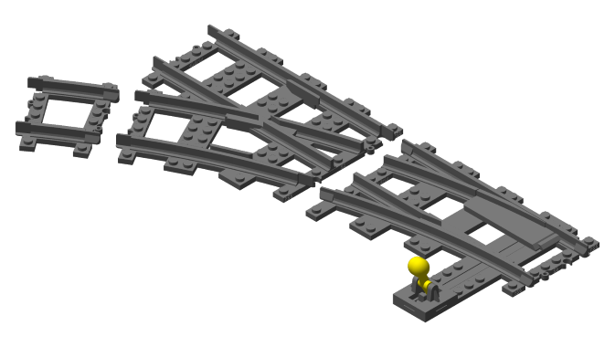 3D printed LEGO compatible R56 track switch.