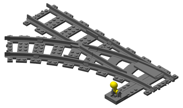 3D printed LEGO compatible continuous curve switch.