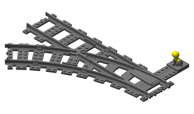 3D printed LEGO compatible continuous curve switch.