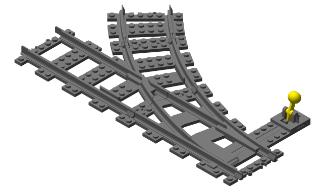 3D printed LEGO compatible continuous curve switch.