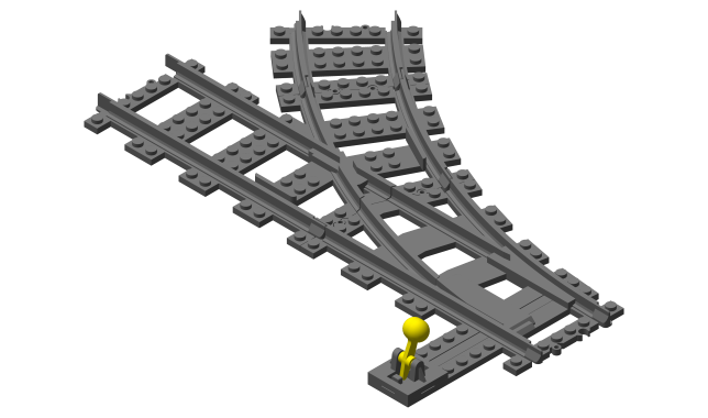 3D printed LEGO compatible continuous curve switch.