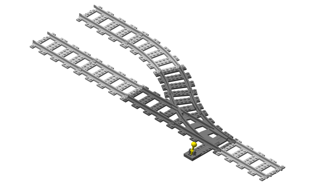 3D printed LEGO compatible parallel track switch.