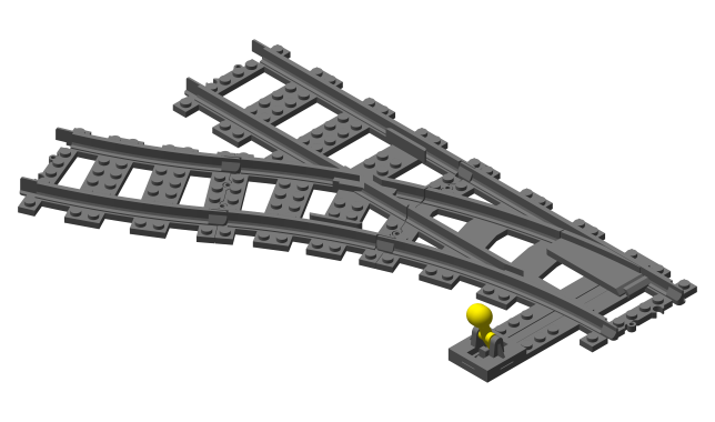 3D printed LEGO compatible parallel track switch.