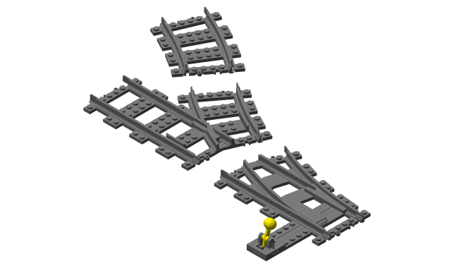 3D printed LEGO compatible parallel track switch.