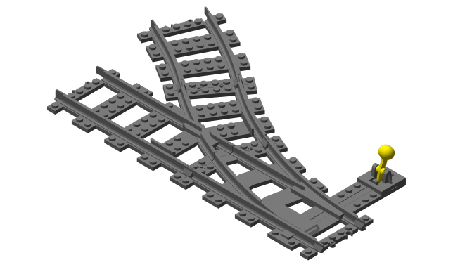 3D printed LEGO compatible parallel track switch.
