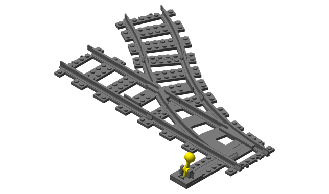 3D printed LEGO compatible parallel track switch.