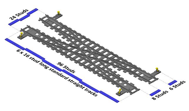 3D printed LEGO compatible ultimate railroader double crossover.