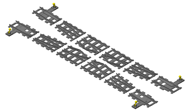 3D printed LEGO compatible ultimate railroader double crossover.